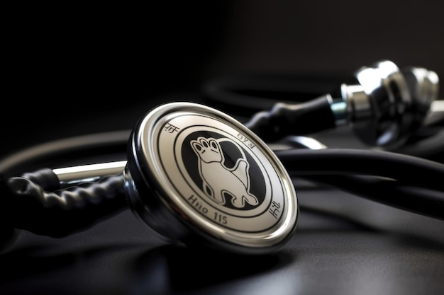 Closeup of veterinary stethoscope with the medical symbol visible created with generative ai