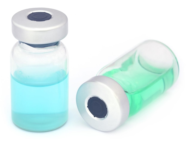 Closeup of Vials over white background