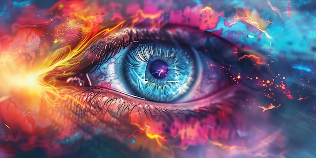 Closeup of a vibrant artistic eye with abstract colors