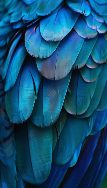 Closeup of vibrant blue and purple bird feathers Natural beauty and wildlife concept