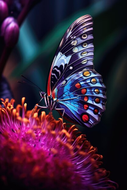 Closeup of a vibrant butterfly on a flower created with generative ai