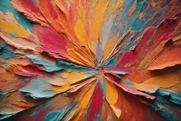 A closeup of a vibrant chaotic abstract painting with a rough texture and a multitude of colors