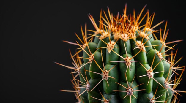 Photo closeup of a vibrant green cactus with sharp spines against a dark background