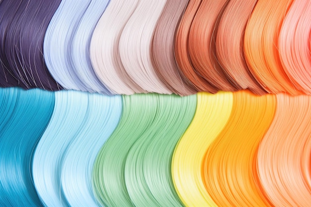 Photo closeup of vibrant hair dye samples on a color chart