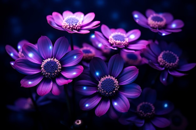 Closeup of vibrant purple flowers against a deep