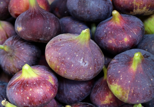 Closeup vibrant purple fresh ripe figs