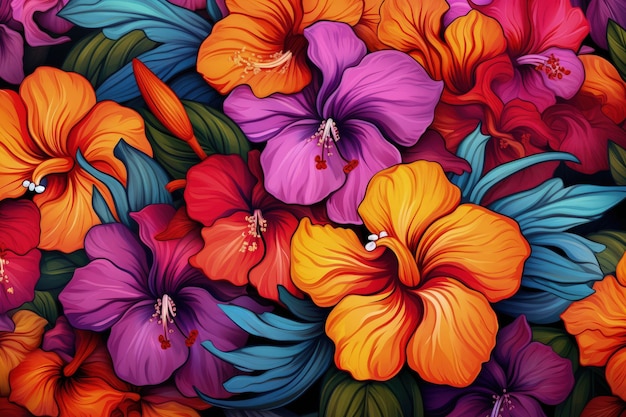 Photo closeup of vibrant tropical flowers generative ai