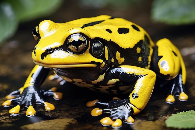 Closeup of a Vibrant Yellow and Black Frog in a Wildlife Documentary Shoot Generative AI