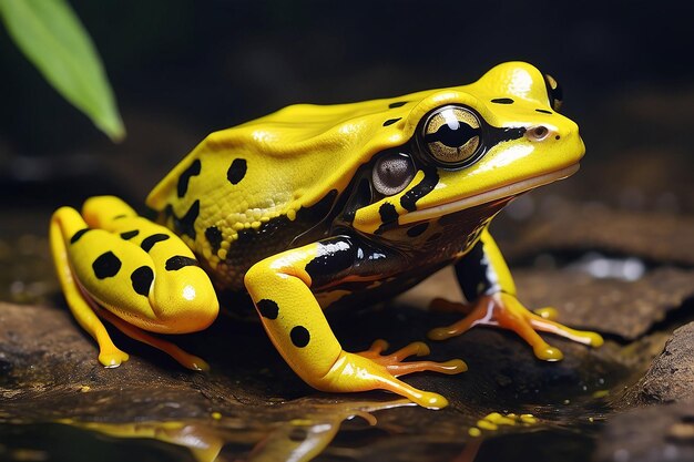 Closeup of a Vibrant Yellow and Black Frog in a Wildlife Documentary Shoot Generative AI