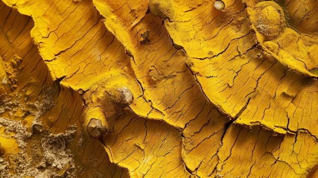 Foto un primo piano di una vivace radice di curcuma gialla conosciuta per le sue proprietà antiinfiammatorie e comunemente