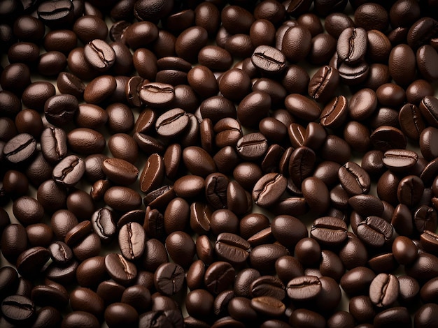 Closeup view of a background of freshly roasted brown coffee beans