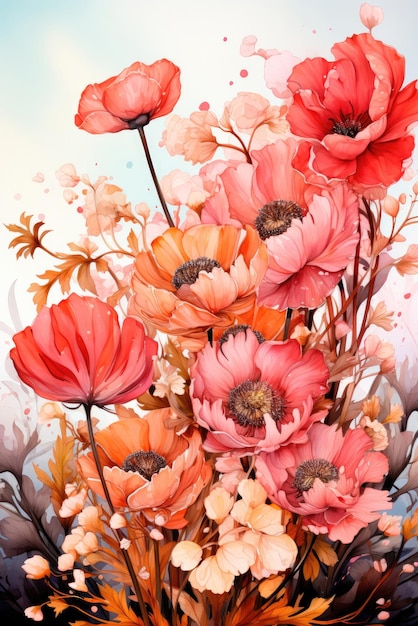 Closeup view of beautiful floral watercolor painting