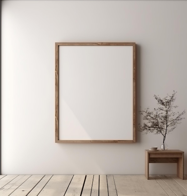 Closeup view of blank poster frame mockup with 3D render