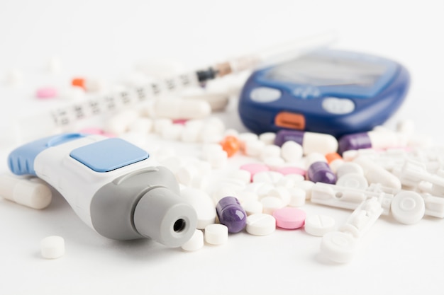 Closeup view of blood test equipment for diabet