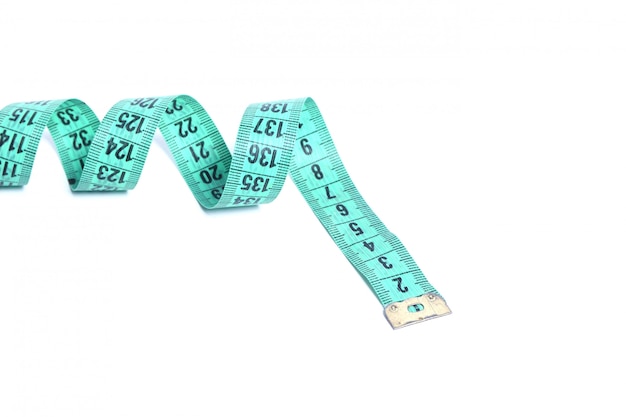 Closeup view of blue measuring tape isolated