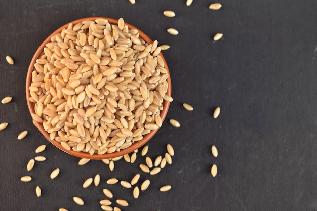 A closeup view a bowl of wheat