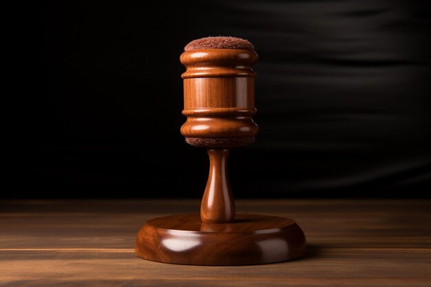Photo closeup view of brown wooden mallet of judge