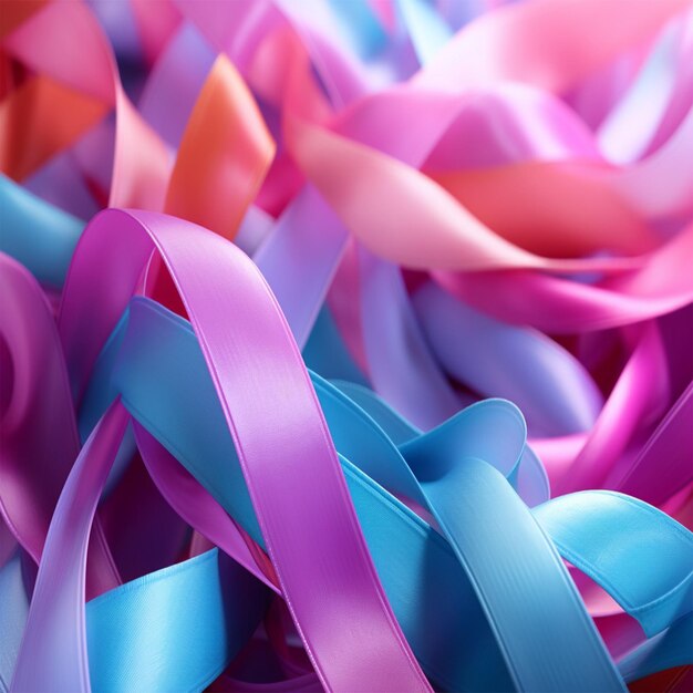 A closeup view of a bunch of pink and blue ribbons