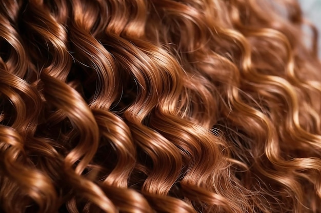 Photo a closeup view of a bunch of shiny curls brown hair generative ai