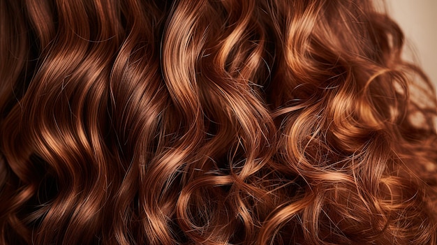 A closeup view of a bunch of shiny curls brown hair