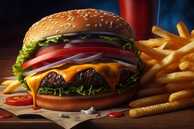 A CloseUp View of Burger and Fries AI