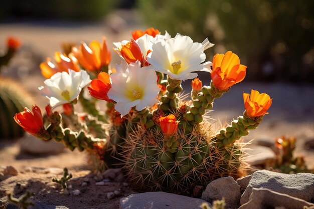 a closeup view of a cactus flower in full bloom Generative Ai