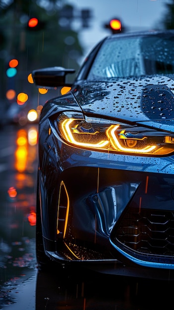 A CloseUp View Of Car Headlight Neon Wallpaper