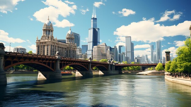 Photo closeup view of chicago downtown bridge