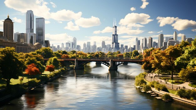 Closeup view of Chicago downtown bridge