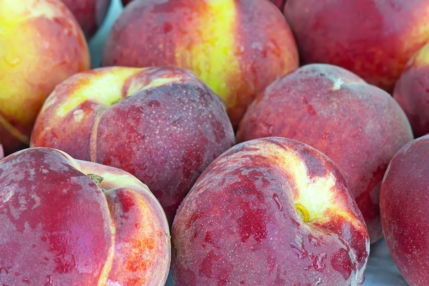 Closeup view of a cluster of peaches