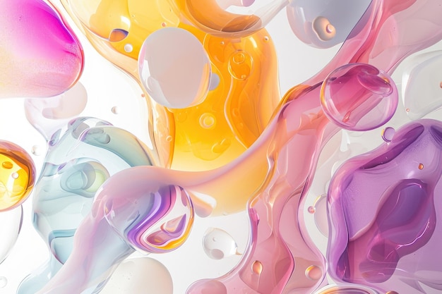 Closeup View of Colorful Liquid Mixture in a Glass Container Colorful amorphous forms floating on a pure white backdrop depicting an alien universe AI Generated