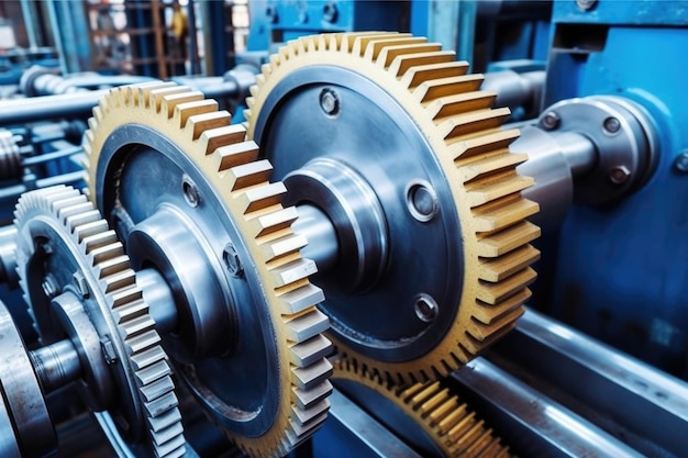 Photo closeup view of the complex gear system of the elevator