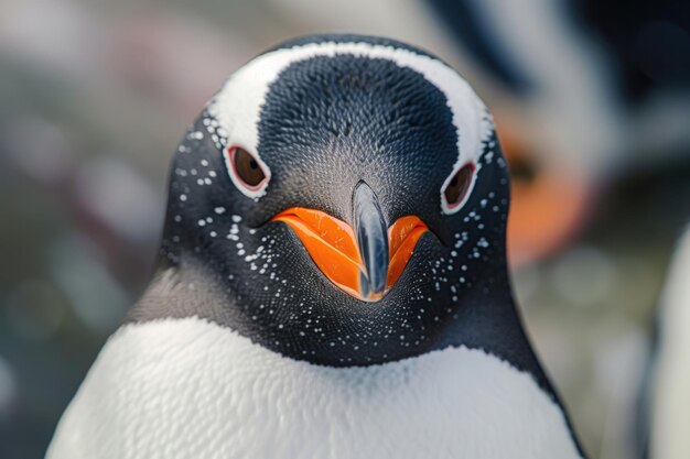 Photo closeup view of a curious penguin with its distinctive black and white plumage and expressive eyes