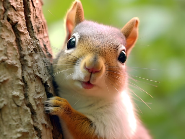 Closeup view of cute squirrel on the tree AI generated