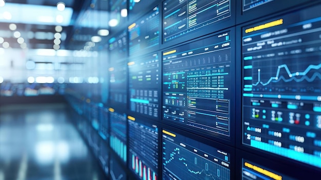 データ分析と財務メトリックを表示するデジタルスクリーンのクローズアップビュー