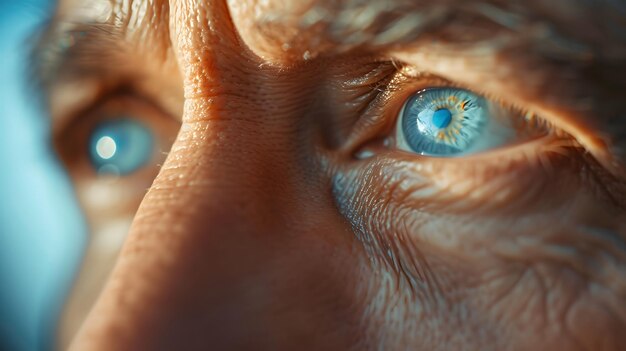 CloseUp View of an Elderly Persons Blue Eye and Wrinkled Skin