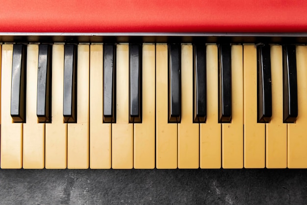 Photo closeup view of an electronic piano keyboard