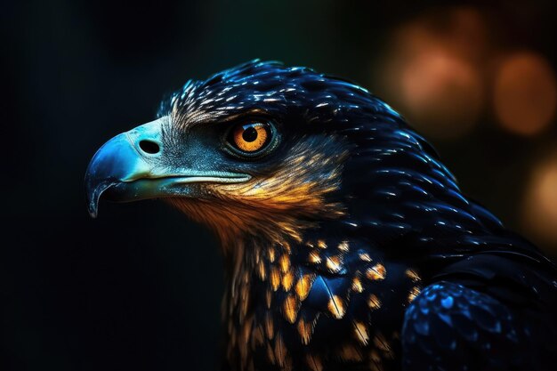 Closeup view of a fierce bird of prey perched on a branch Generative AI