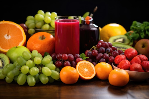 ジュース作りに用意された新鮮な果物のクローズアップ写真