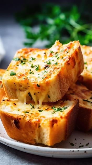 A closeup view of garlic bread