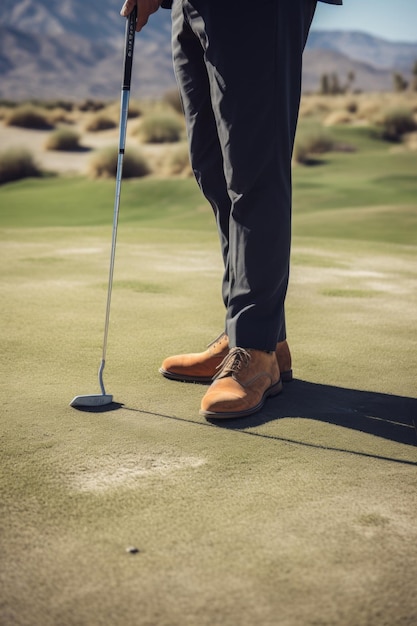 closeup view of a golfer standing on the golf course created with generative ai