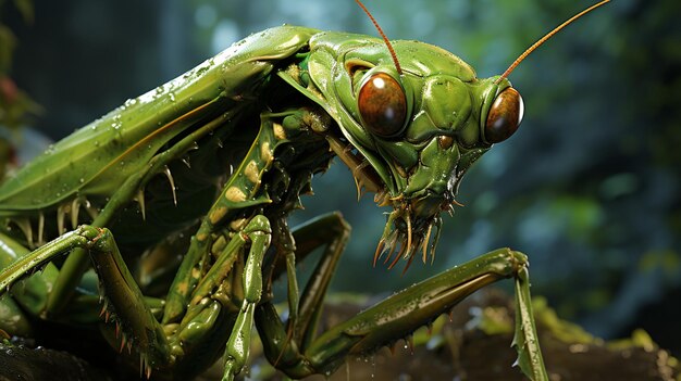 Photo closeup view of a green grasshopper