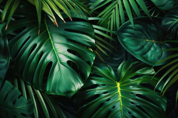 Photo closeup view of green leaf on tropical background