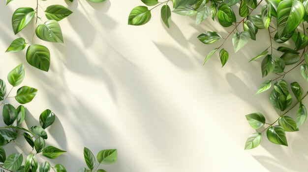 A closeup view of green plant leaves growing against a white wall