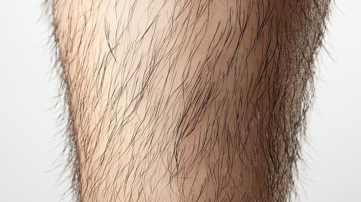 फोटो closeup view of a hairy male leg against a neutral background