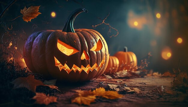 ぼかしハロウィン背景生成 ai とハロウィン カボチャのクローズ アップ ビュー