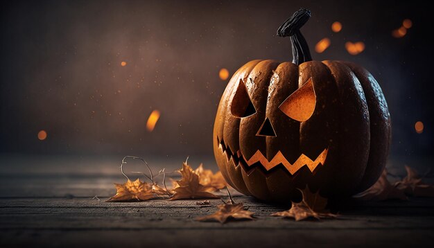 Closeup view of halloween pumpkin with blur halloween background Generative ai