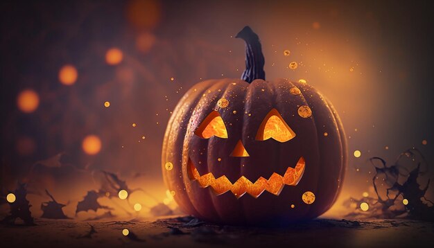 Closeup view of halloween pumpkin with blur halloween background Generative ai