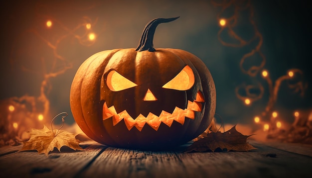 Closeup view of halloween pumpkin with blur halloween background Generative ai