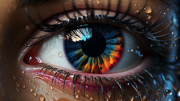 Photo closeup view of human colorful eyes